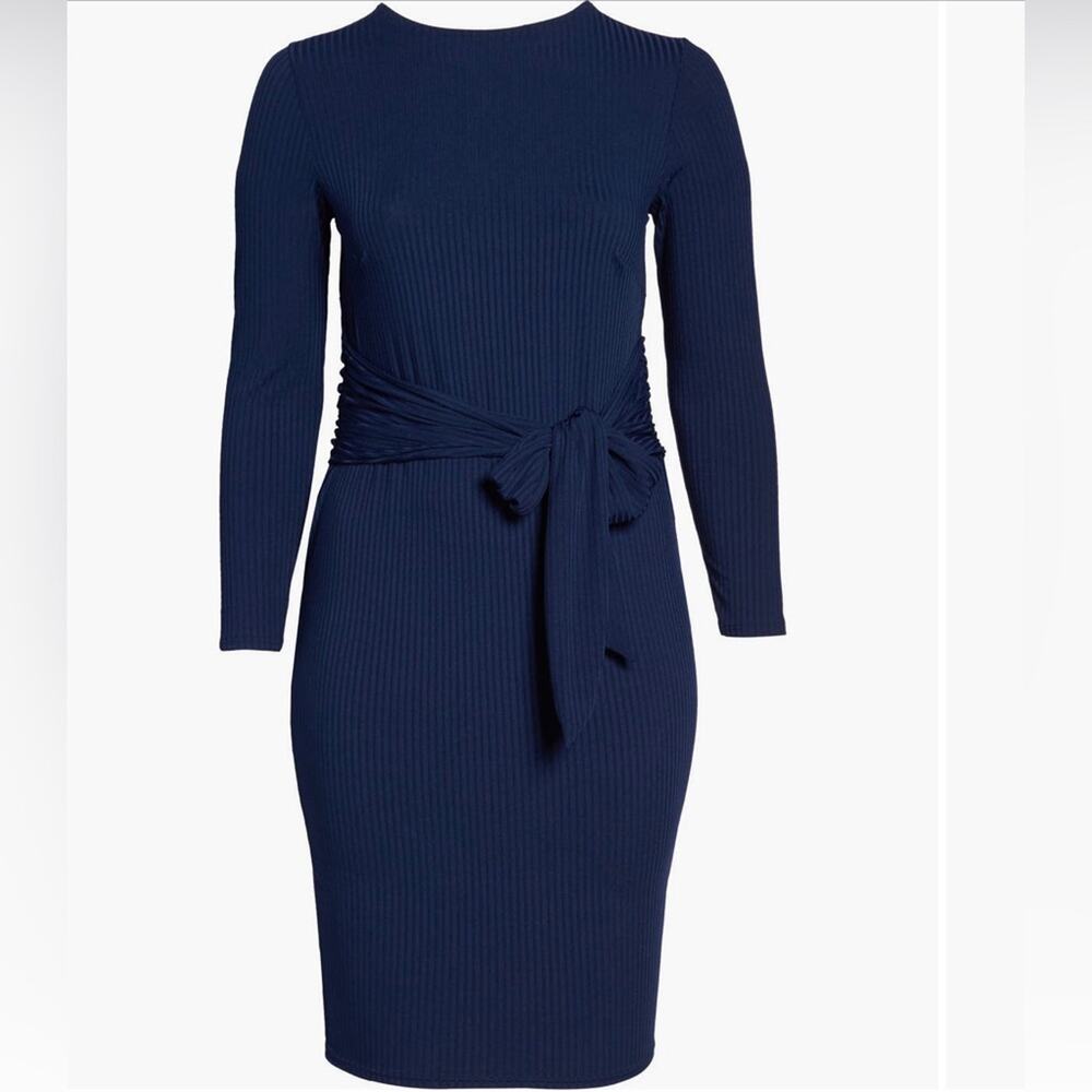 Lost Ink Tie Front Ribbed Long Sleeve Sheath Navy Dress Women’s Size 3X